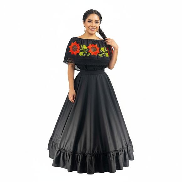 Traditional Mexican Embroidered Floral Dress Set – Handmade Two-Piece - Picture 6 of 6